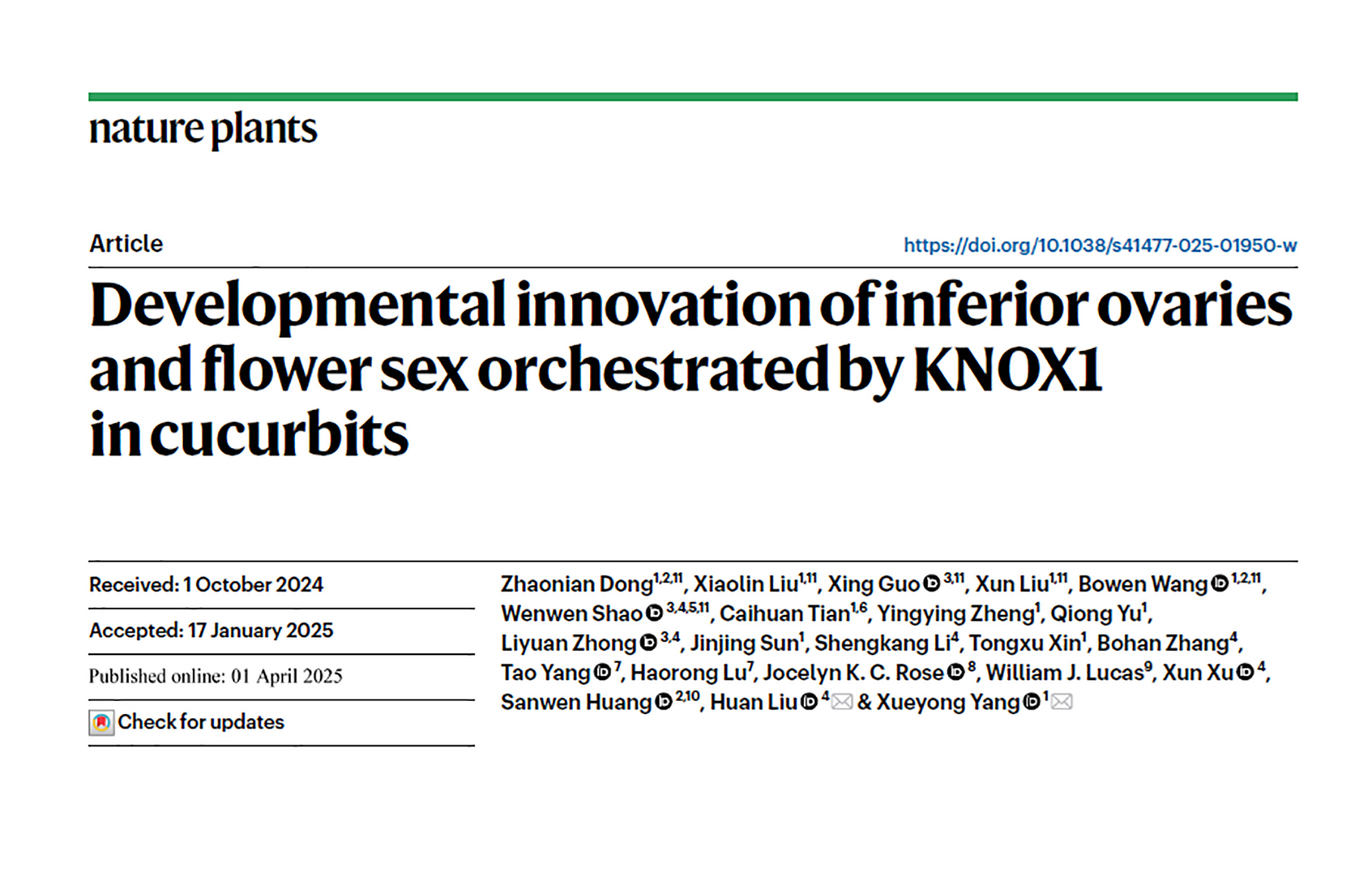 Nature Plants | Team led by Yang Xueyong from the Institute of Vegetables and Flowers collaborates with the Agricultural Genomics Institute at Shenzhen and BGI Research to uncover the evolutionary code of 