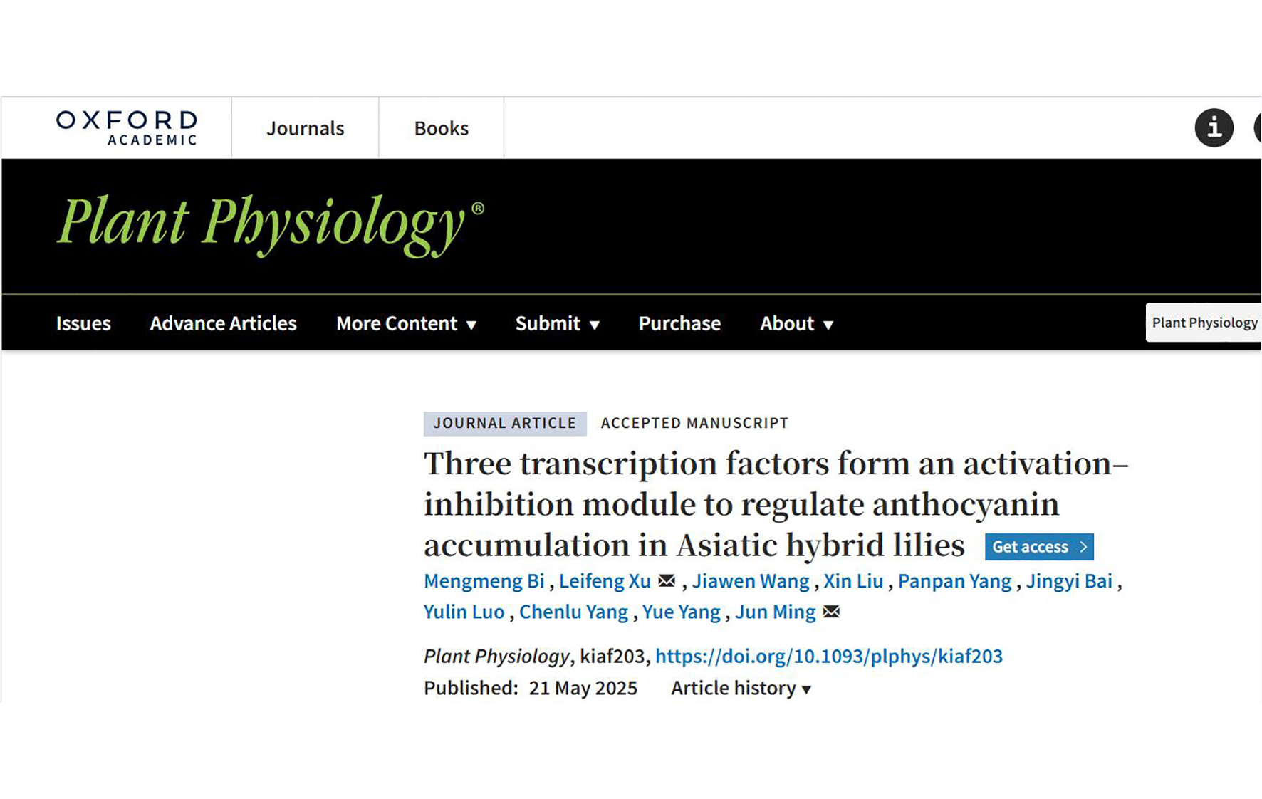 Plant Physiology | Lily Breeding Team at the Institute of Vegetables and Flowers Reveals Epigenetic Regulatory Mechanism of Anthocyanin Synthesis in Lilies